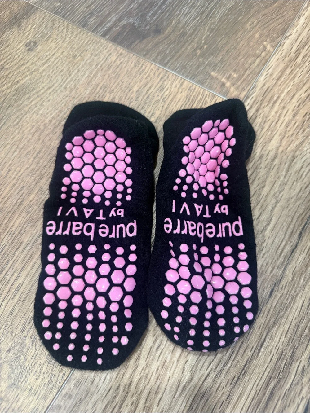 Pure Barre Black Low-Cut Socks with Pink Ribbon Pattern-breast cancer awareness